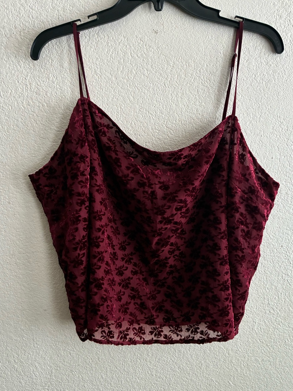 🆕GAP Burnout Velvet Crop Cami Burgundy Floral Spaghetti Strap Top XXL🆕 - Picture 7 of 16